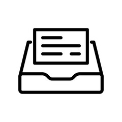 Fototapeta premium Documents drawer icon. Open new mail. Cabinet archive, file drawer, office storage, business document paper drawer. Vector illustration. Design