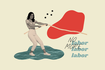 Creative magazine collage concept no more labor working more pay bigger salary stop using human job...