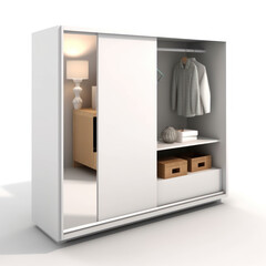  A white cupboard with sliding doors and a mirror
