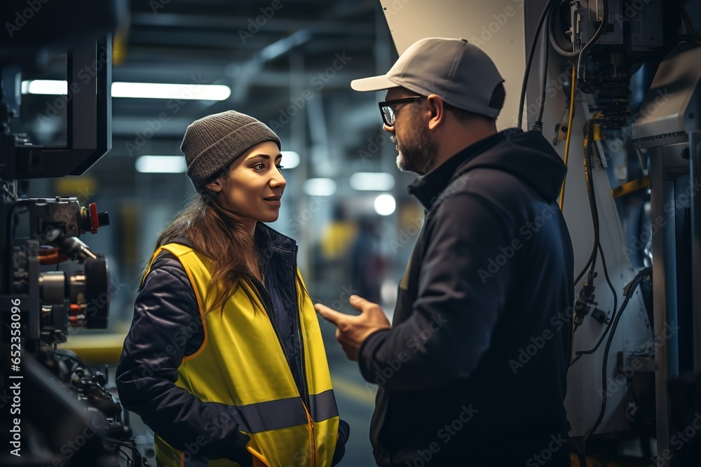Poster a project engineer talks to a female operator