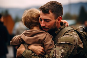 Happy reunion of a soldier with his child