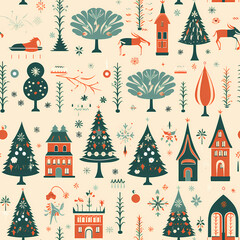 Christmas is here! Varied Pattern Illustration. Generative AI illustration.