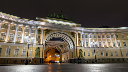 view of the administrative buildings on the Palace Square at night - obrazy, fototapety, plakaty
