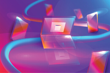 gradient shape laptop & tablet technology background