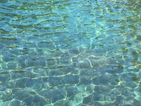 Crystal clear sea water beautiful seascape, blue turquoise watercolor.