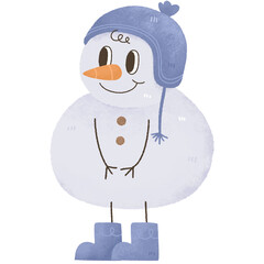 cute kawaii Snowman watercolor illustration christmas xmas  Clipart Collection for Charming Holiday