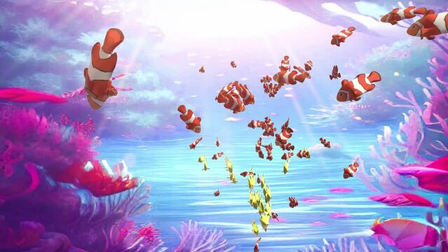 Clownfish dancing wildly in the mysterious sea.