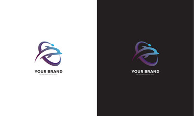 Dolphin tech logo, vector graphic design