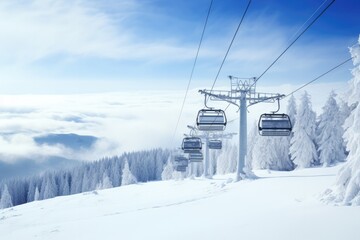 Fototapeta na wymiar Chair lift in Snowy Winter Landscape
