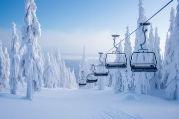Tuinposter Chair lift in Snowy Winter Landscape © Straxer