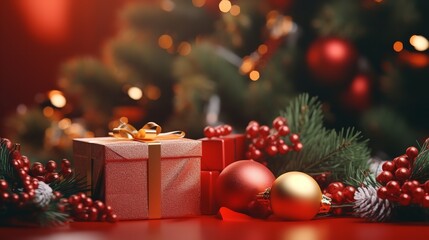 Fototapeta na wymiar Christmas tree with gift boxes. Generative Ai.