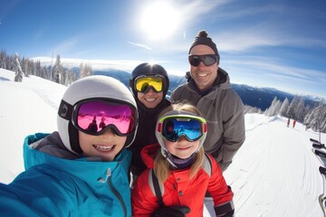 Fototapeta na wymiar Family skiing and snowboarding