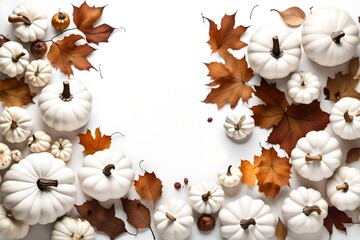 white pumpkin and autumn leaves