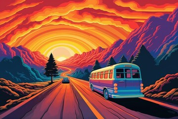 old bus and landscape