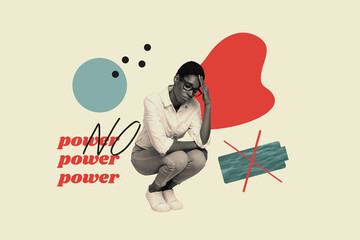 Illustration collage of powerless young businesswoman worker touch her head migraine need...