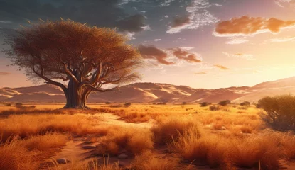 Foto auf Alu-Dibond A cinematic African landscape featuring sweeping grasslands © jambulart