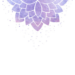 Background with silhouette of purple and blue stylized flower, ethnic oriental pattern mandala with watercolor texture and splatter - 652361016