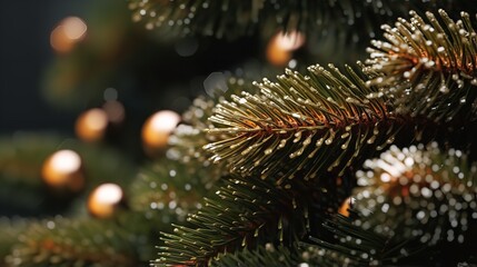 Obraz na płótnie Canvas Close-up pictures of Christmas trees, Christmas decoration, Generative AI.