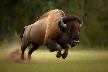 Fotobehang Fast buffalo running with football. Generative AI © Milana