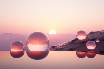 Spheres floating on water - obrazy, fototapety, plakaty