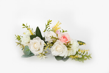 Plastic flowers on a white  background