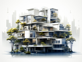 Fototapeta premium Architecture presentation of a multi-storey modern design mansion. White in color with a minimalist style