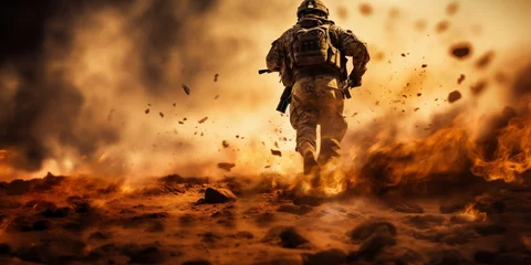 Rolgordijnen Special Forces Soldier in Desert Warzone. Generative ai © Scrudje