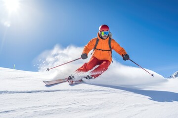 Man and woman skiing downhill