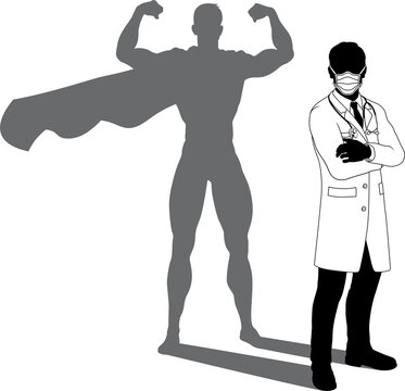 Superhero Doctor With Super Hero Shadow Silhouette