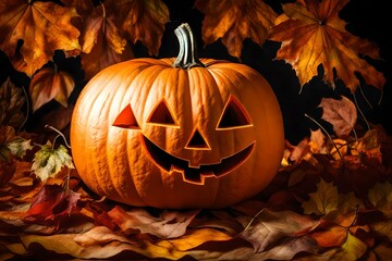 halloween pumpkin with leaves