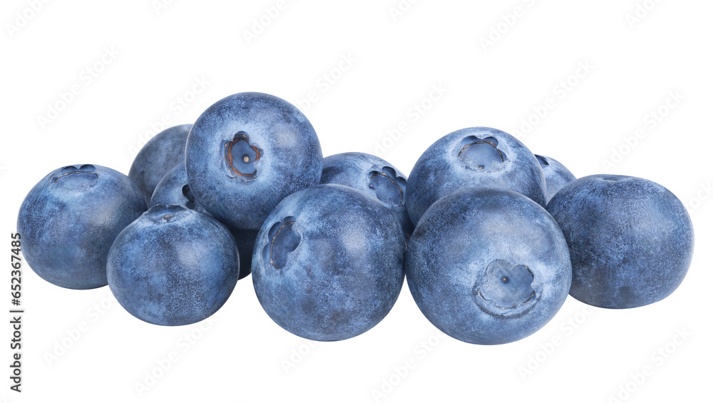 Wall mural Blueberry berries isolated on white or transparent background. Heap of blue bilberry fruits