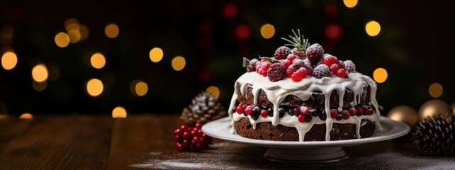 Christmas cake recipe ideas. Cranberry christmas cake decorations. Christmas cake glazed and decorated with sugared cranberries
