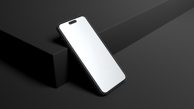 iPhone 15 Pro on dark background. iPhone 15 Pro Mockup. Blank screen iPhone 15 Pro.	