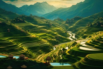 Rice fields on terraced - obrazy, fototapety, plakaty