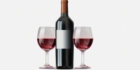 set of bottle of red wine isolated on white background