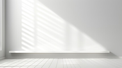 Obraz premium White background for product presentation with shadow and light from windows. Generative AI