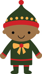 Cute Kid Christmas Boy Character Flat Design. Scandinavian Kawaii Seasonal Sticker.
Christmas cute character flat style in winter jumper for Merry Christmas and Happy New Year card and decorations.