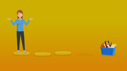 Cost of living crisis illustration concept. Inflation rising. Prices going up. Simple flat vector characters. Easy to edit flat modern trendy style.