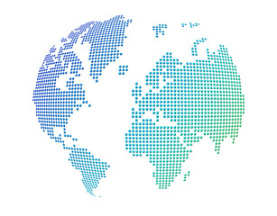 Globe, world map made of blue and green dots. Isolated on transparent background - 652374662