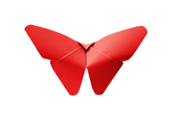Red paper butterfly origami isolated on a white background