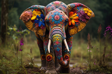 Indian traditional painted colored elephant
