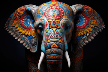 Decorated elephant with colors in Indian festival style - obrazy, fototapety, plakaty