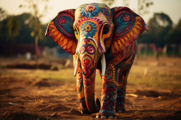 Indian traditional painted colored elephant