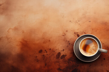 Cup with coffee on a light brown background, flatley