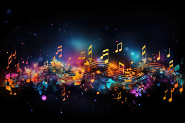 Abstract musical background made of colored notes - obrazy, fototapety, plakaty