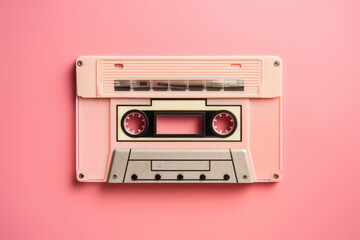 Obraz premium Audio cassette on a pink background, pop retro music concept