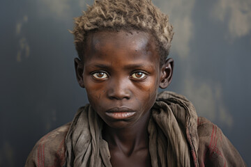 African thin hungry child boy, poverty and hunger concept