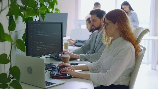 Group of the IT Technicians Working on Artificial Intelligence at Office.