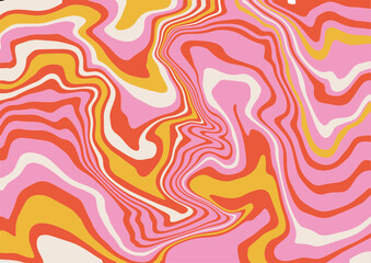 Psychedelic swirl 60s, 70s style liquid groovy background. Trippy 60s 70s style flat 4 color vector illustration.