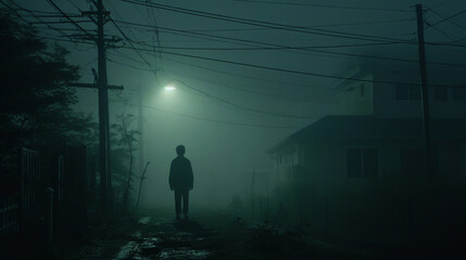 AI-generated photo of the Halloween solitary ghost ghoul spirit. An enchanting yet melancholic scene invites you to embrace the true Halloween spirit. Eerie Halloween celebration photos.